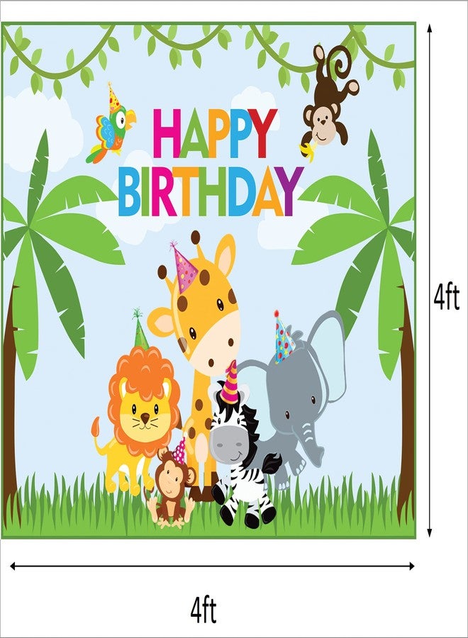 Theme My Party Theme My Party Jungle Birthday Party Supplies, Jungle Party Decorations with Happy Birthday Backdrop Banner for Boys (4FT X 4FT) - Image 4